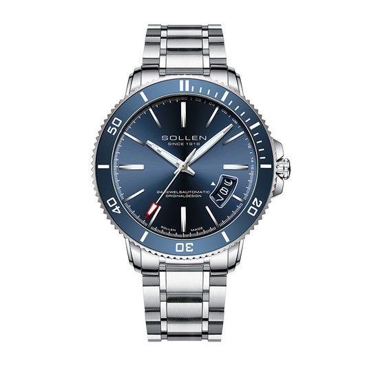 Sollen SL609 Automatic Watch - Men's Stainless Steel 5-Bead Bracelet Rotatable Bezel Seiko NH35A Wristwatch