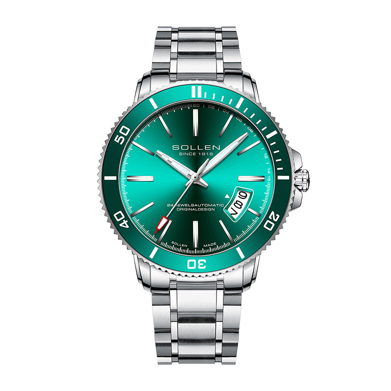 Sollen SL609 Automatic Watch - Men's Stainless Steel 5-Bead Bracelet Rotatable Bezel Seiko NH35A Wristwatch