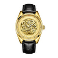 Sollen SL612 Automatic Watch - Men's All-Gold Case Embossed Tiger Skeleton Dial Premium Leather Strap Wristwatch