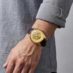 Sollen SL612 Automatic Watch - Men's All-Gold Case Embossed Tiger Skeleton Dial Premium Leather Strap Wristwatch