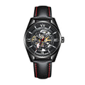 Sollen SL615 Automatic Watch - Men's Double-Sided Engraved Skeleton Dial Luminous Leather Strap Wristwatch