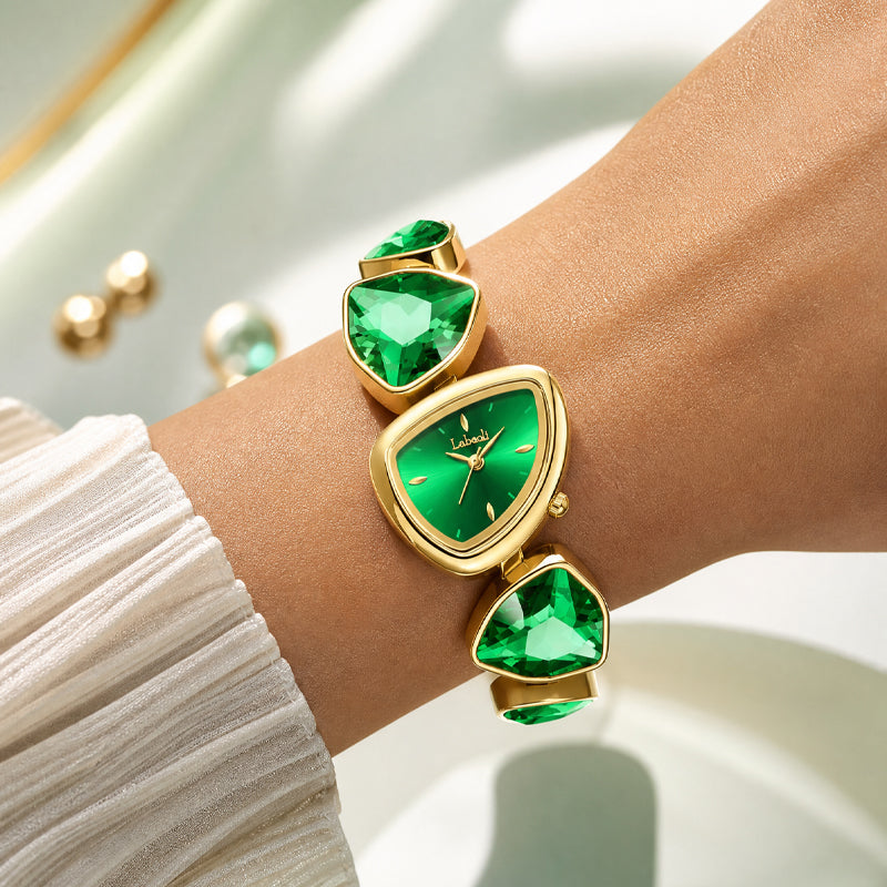 Labaoli LA682 Quartz Watch - Live Edition Women's Avant-Garde 27mm Asymmetric Case Irregular Cobblestone Faceted Gemstone Link Jewelry Bracelet Timepiece