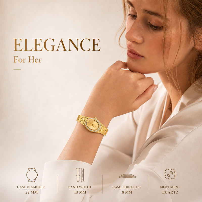 Labaoli LA631 Quartz Watch - Live Edition Women's Luxury Jewelry Elegant Crystal Bezel 3D Textured Embossed Bracelet Thin Bangle Wristwatch