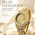 MISSFOX V380L Live Edition Men's Iced Out Watch - Luxury Large Crystal Bezel Pave Roman Numerals Dial Date Window Metal Band Hiphop Wristwatch