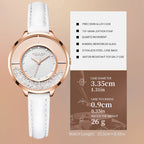 Sollen SL423 Women's Quartz Watch - 33.5mm Vinyl Record Texture Dial 12 Zirconia Markers Genuine Leather Strap Wristwatch