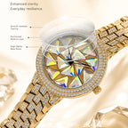BELBI BELBL-9188 Live Edition Women's Fashion Watch - Luxury Full Crystals Encrusted Bezel Creative Geometric Prism Mosaic Dial Metal Band Wristwatch