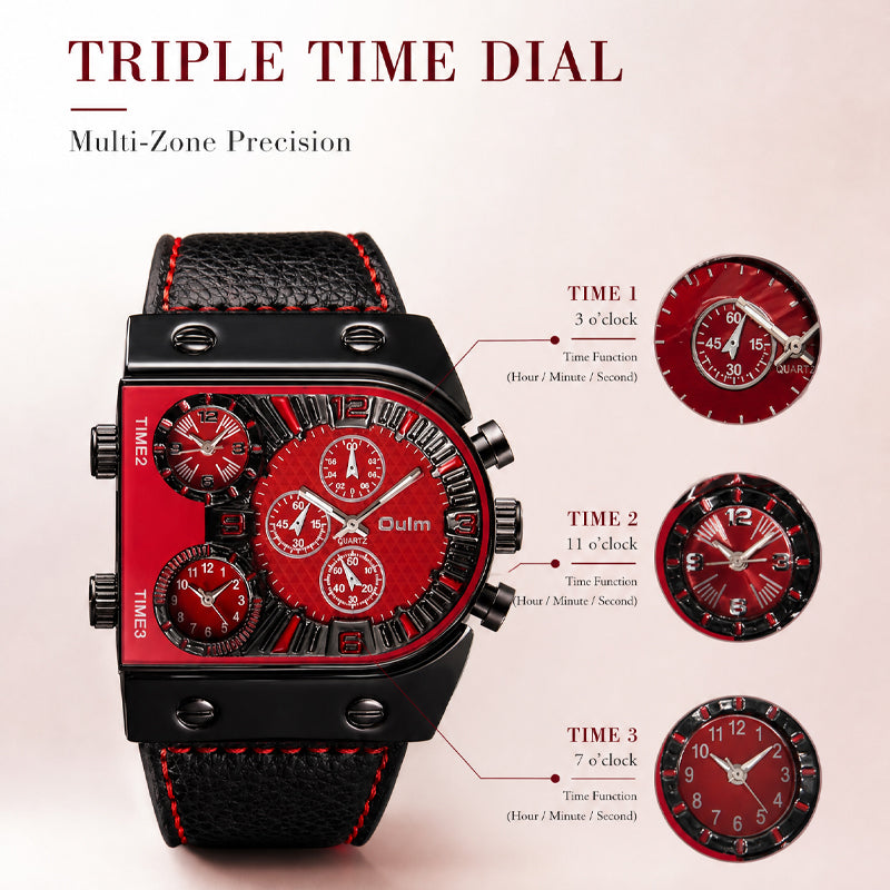 Oulm HP9315 Quartz Watch - Live Edition Men's Heavy Steampunk Industrial Matte Case Luminous Hands Wide Leather Strap Tactical Wristwatch