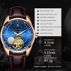 Sollen SL329 Men's Open Heart Automatic Mechanical Watch - 41mm Stainless Steel Case Moon Phase Celestial Dial Leather Strap Wristwatch