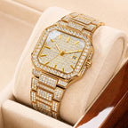 BELBI BELBL-8223 Live Edition Men's Iced Out Watch - Luxury Full Crystals Encrusted Octagonal Case Pave Dial Date Window Metal Band Hiphop Wristwatch