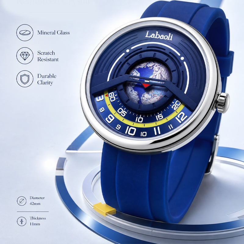 Labaoli LA453 Quartz Watch - Live Edition Men's & Women‘s Tech Sport 44mm Domed Case Futuristic Sunken Orbital Hand Alignment High-Flexibility Silicone Strap Wristwatch