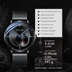 Sollen SL309 Men's Minimalist Automatic Mechanical Watch - 42mm Stainless Steel Case Slim 9.9mm Small Seconds Date Window Mesh Bracelet Wristwatch
