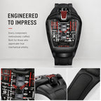 JEMSDUN JSD724 Live Edition Men's Futuristic Racing Engine Quartz Watch - 50x43mm Rose Gold Case V8 Engine Cylinder Dial Bullhead Crown Silicone Strap Wristwatch