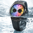 REWARD RD 932106M Quartz Watch - Live Edition Men's Ultra-Slim 8.7mm Case Dual Calendar Sub-Dials Luminous Hands Gradient Rainbow Dial Sport Silicone Strap Wristwatch