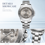JEMSDUN JSD1818 Live Edition Men's Yacht-Master Style Quartz Watch - 43mm Rotating Relief Bezel Crystal Marker Dial 3H Date Cyclops Lens Metal Wristwatch