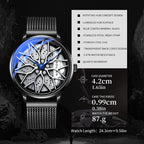 Sollen SL358 Men's 3D Rotating Wheel Rim Quartz Watch - 42.5mm Stainless Steel Case Racing Car Caliper Dial Mesh Bracelet Wristwatch