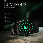 LONGBO LB83899 Quartz Watch - Live Edition Men's Tech 44mm Black Case No-Glass Magnetic Rolling Ball Pointerless Chinese Tai Chi Twelve Earthly Branches Theme Steel Link Bracelet Wristwatch