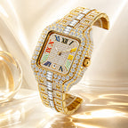 BELBI BELBL-8238 Live Edition Men's Iced Out Watch - Luxury Large Crystal Bezel Pave Dial Rainbow Roman Numerals 6H Date Metal Band Hiphop Wristwatch