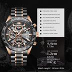 Sollen SL711 Chronograph Watch - Men's Two-Tone Stainless Steel Link Bracelet Open-Worked Seiko VD57 Wristwatch