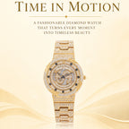 LOOK WORLD RKS257 Live Edition Men's Iced Out Watch - Luxury Full Crystals Encrusted Round Case Creative Spinning Dollar Sign Dial Metal Band Hiphop Wristwatch
