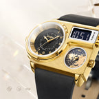 Oulm HP5026 Live Edition Men's Tactical Watch - Cyberpunk Multi Time Zone Ana-Digi Dual Core Armor Case Wide Strap Sport Wristwatch