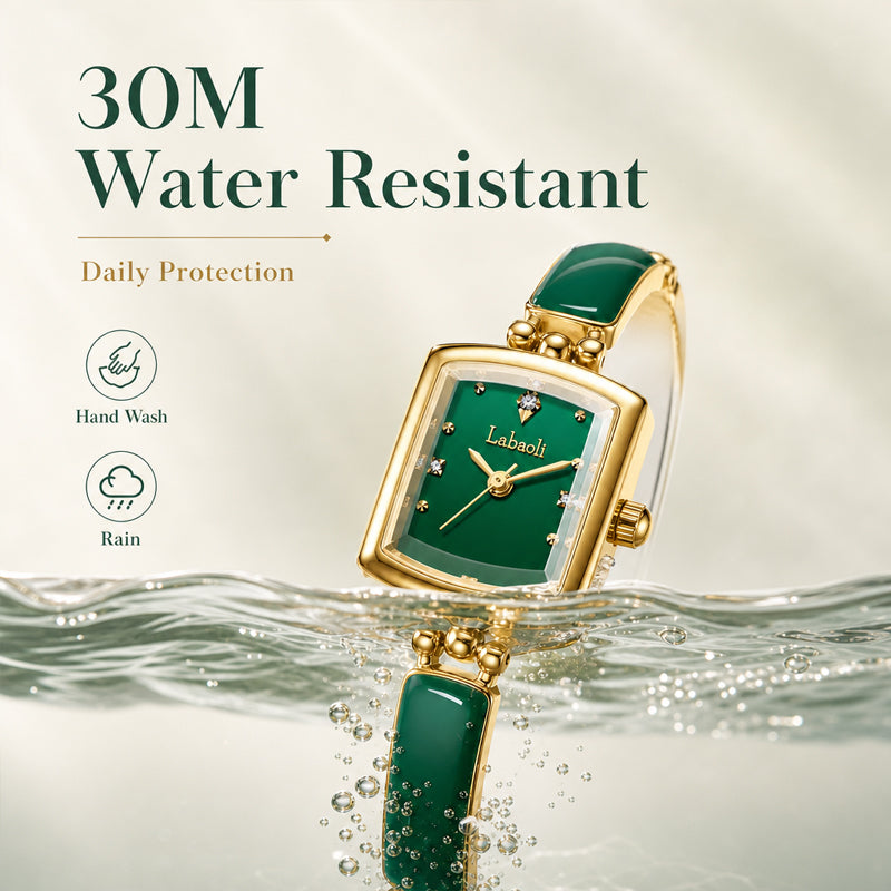 Labaoli LA653 Quartz Watch - Live Edition Women's Elegant 20mm Square Tonneau Case Faceted Diamond-Cut Glass Minimalist Crystal Dial Full IPG Gold Enamel Texture Bangle Bracelet Timepiece