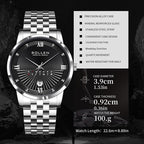 Sollen SL716 Quartz Watch - Men's Classic Stainless Steel 3-Bead Bracelet Day-Date Display Wristwatch