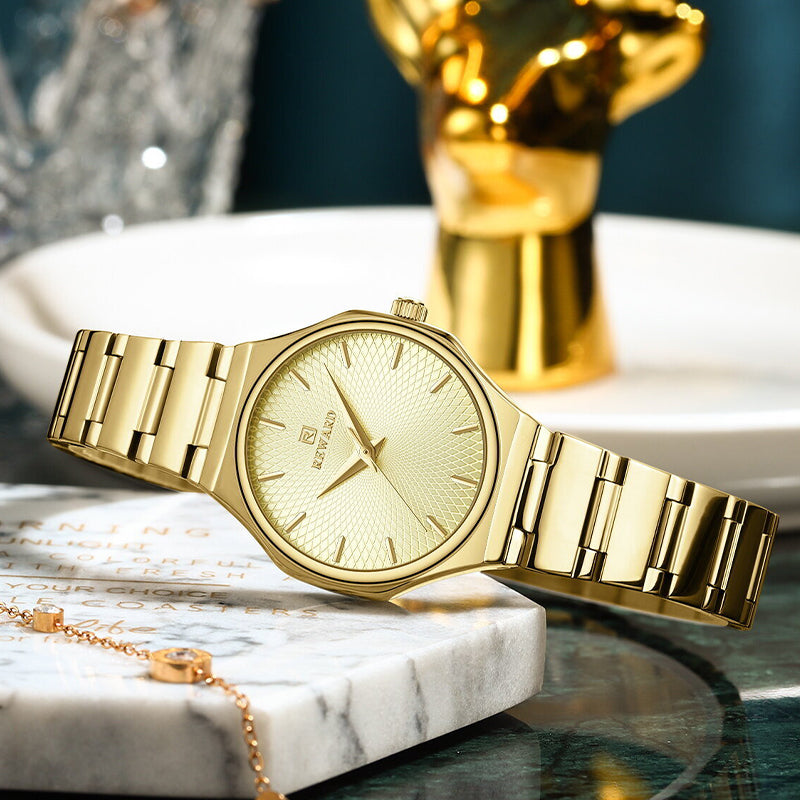 REWARD RD 213032L Quartz Watch - Live Edition Women's Elegant 28mm Full IPG Gold Stainless Steel Band Luminous Hands Sunburst Radial Dial Wristwatch