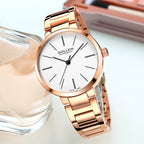 Sollen SL409 Women's Minimalist Automatic Mechanical Watch - 34mm Crystal Bezel Sandblasted Dial Stainless Steel Bracelet Wristwatch