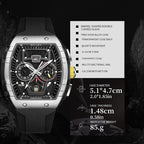 Sollen SL709 Chronograph Watch - Men's Tonneau Multi-Layer Dial Performance Silicone Strap Wristwatch
