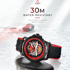 WLS6158 Quartz Watch - Live Edition Men's Streetwear 43mm Black Case Chinese Lion Dance Cultural Dial Luminous Facing Sport Silicone Elastic Woven Strap Wristwatch
