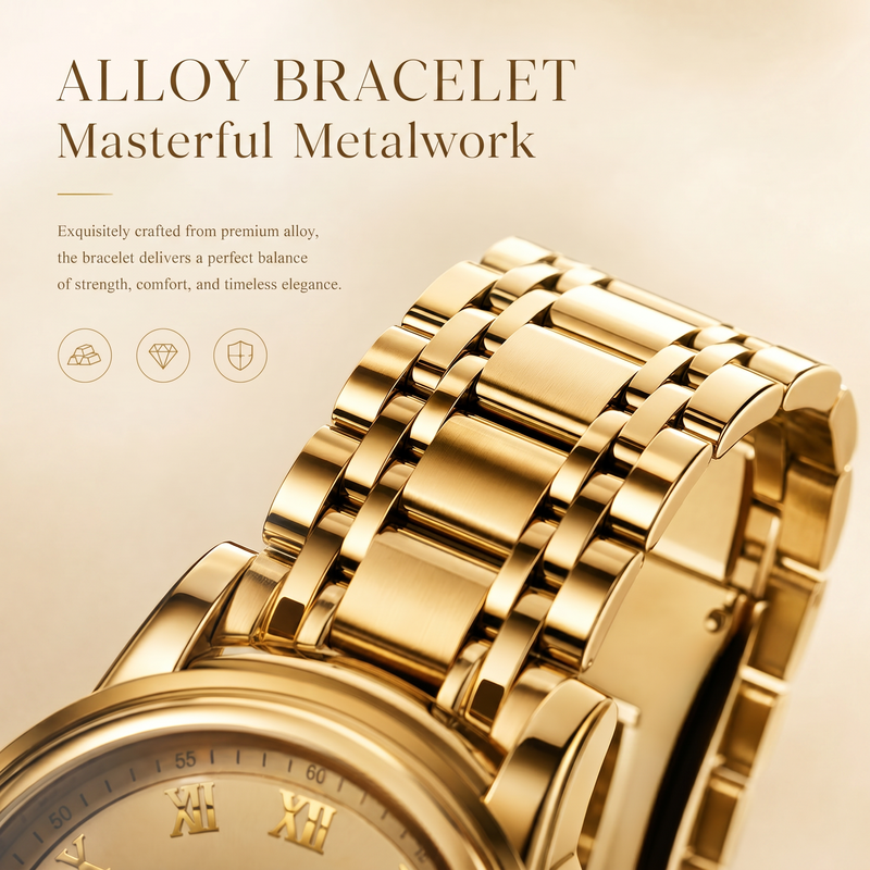 AIYISHI ASY2316 Quartz Watch - Live Edition Men's Luxury 41mm Flywheel Mechanical Style Face Luminous Hands Steel Link Bracelet Wristwatch