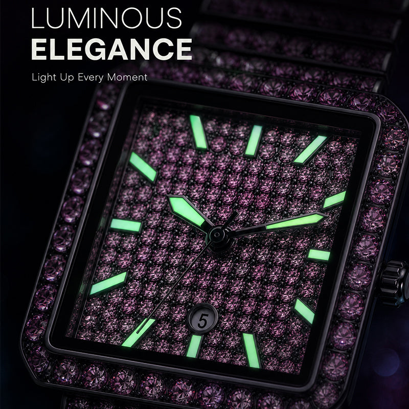 KDW KDW2410 Quartz Watch - Live Edition Luxury Full IPG Gold Crystal Pavé Square Case Iced-Out 20mm Link Bracelet Wristwatch