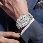 LOOK WORLD RKS1032 Live Edition Men's Iced Out Watch - Luxury Full Crystals Encrusted Tonneau Case Creative Spinning Kinetic Dial Metal Band Hiphop Wristwatch