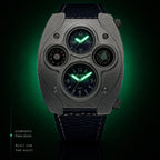 Oulm HP9155 Live Edition Men's Tactical Watch - Cyberpunk Multi Time Zone Dual Movement Shield Armor Case with Built-in Compass & Thermometer Sport Wristwatch