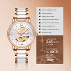 Sollen SL412 Women's Skeleton Automatic Watch - 36.5mm Crystal Bezel Sapphire Crystal Miyota 82S0 Ceramic Bracelet Wristwatch