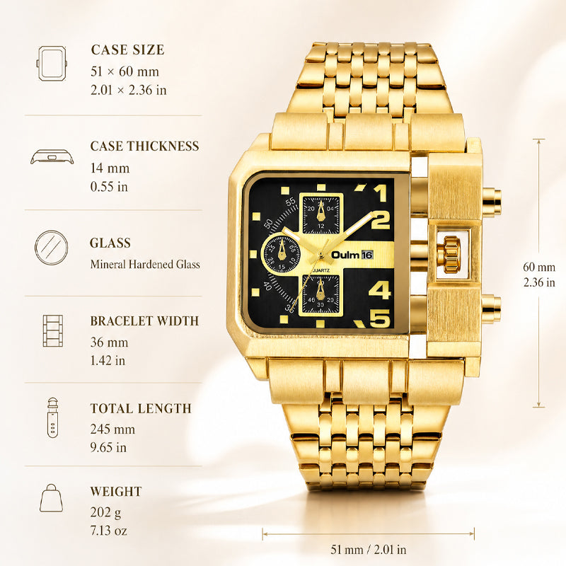 Oulm HP3364B Live Edition Men's Heavy Watch - Cyberpunk Industrial Design Asymmetric Armor Case Wide Metal Band Sport Wristwatch