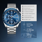 Sollen SL726 Chronograph Watch - Men's Multi-Function Stainless Steel Link Bracelet Wristwatch