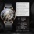Sollen SL359 Men's Open Heart Full Skeleton Automatic Mechanical Watch - 42mm Stainless Steel Case Slim 9.9mm Luminous Markers Mesh Bracelet Wristwatch