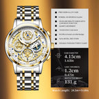 Sollen SL715 Chronograph Watch - Men's Two-Tone Stainless Steel 7-Bead Bracelet Multi-Function Quartz Wristwatch