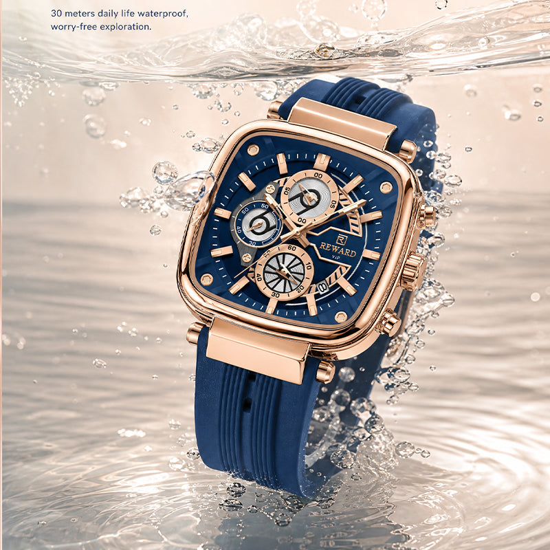REWARD RD 831509M Quartz Watch - Live Edition Men's Luxury Cushion Case Full Chronograph Luminous Hands Date Window Sport Silicone Strap Wristwatch