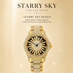 LOOK WORLD RKS1006 Live Edition Men's Iced Out Watch - Luxury Full Crystals Encrusted Bold Case Creative Spinning Sunburst Dial Metal Band Hiphop Wristwatch