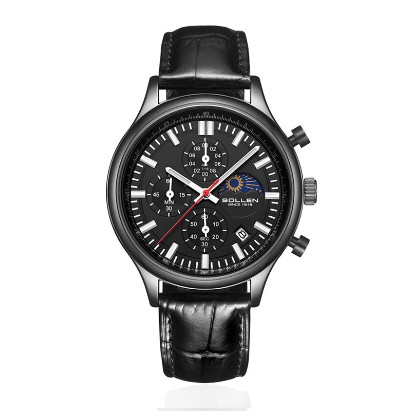 Sollen SL702 Quartz Watch - Men's Multi-Function Chronograph Moonphase Wristwatch