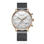 Sollen SL705 Quartz Watch - Men's Multi-Function Dual-Time Domed Glass Stainless Steel Mesh Band Wristwatch