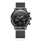 Sollen SL705 Quartz Watch - Men's Multi-Function Dual-Time Domed Glass Stainless Steel Mesh Band Wristwatch