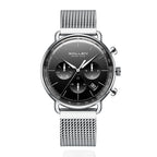 Sollen SL705 Quartz Watch - Men's Multi-Function Dual-Time Domed Glass Stainless Steel Mesh Band Wristwatch