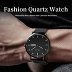 Sollen SL706 Quartz Watch - Men's Day-Date Calendar Ultra-Slim Stainless Steel Mesh Band Wristwatch