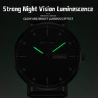 Sollen SL706 Quartz Watch - Men's Day-Date Calendar Ultra-Slim Stainless Steel Mesh Band Wristwatch