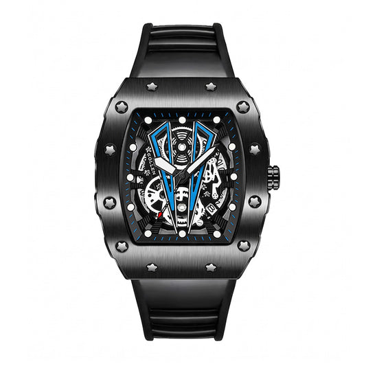Sollen SL708 Quartz Watch - Men's Tonneau Case Date Display Sport Silicone Strap Wristwatch