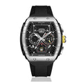 Sollen SL709 Chronograph Watch - Men's Tonneau Multi-Layer Dial Performance Silicone Strap Wristwatch
