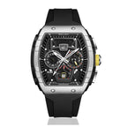 Sollen SL709 Chronograph Watch - Men's Tonneau Multi-Layer Dial Performance Silicone Strap Wristwatch